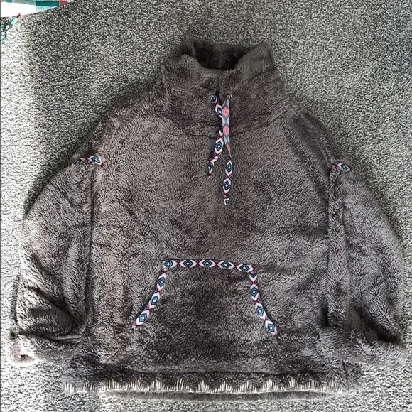 Sundance Mountain Loft Oversized Sherpa Fleece Pullover Cowl Neck Gray Size XS - Picture 2 of 12